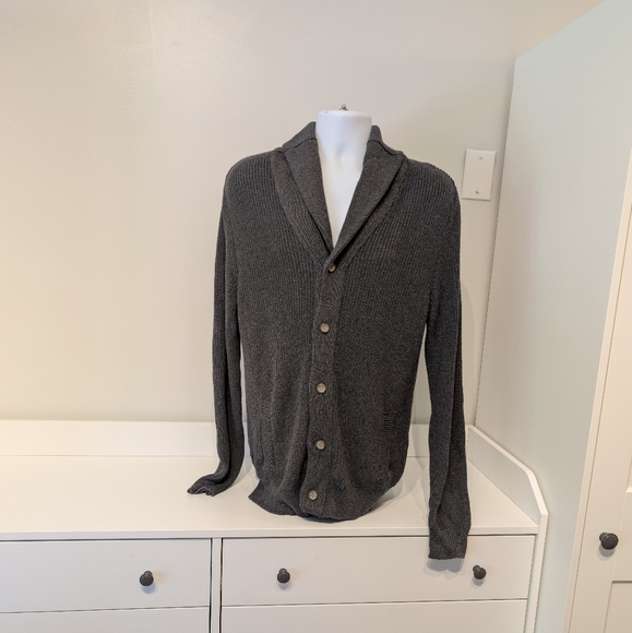 NWT Sun + Stone Men Size L Charcoal Gray Knit Long-Sleeve Cardigan Shawl Collar - Picture 1 of 6
